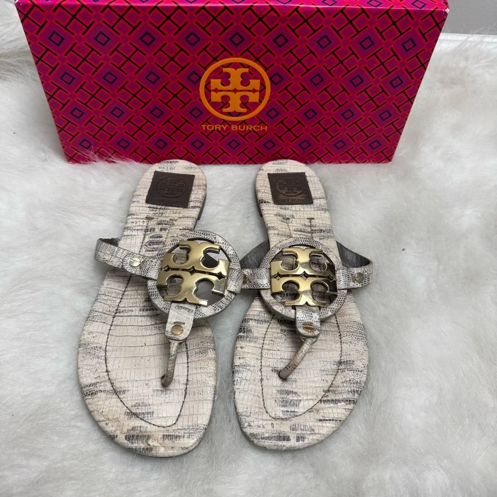 Tory Burch Snakeskin Gold Hardware Miller Flip Flop Sandals 9